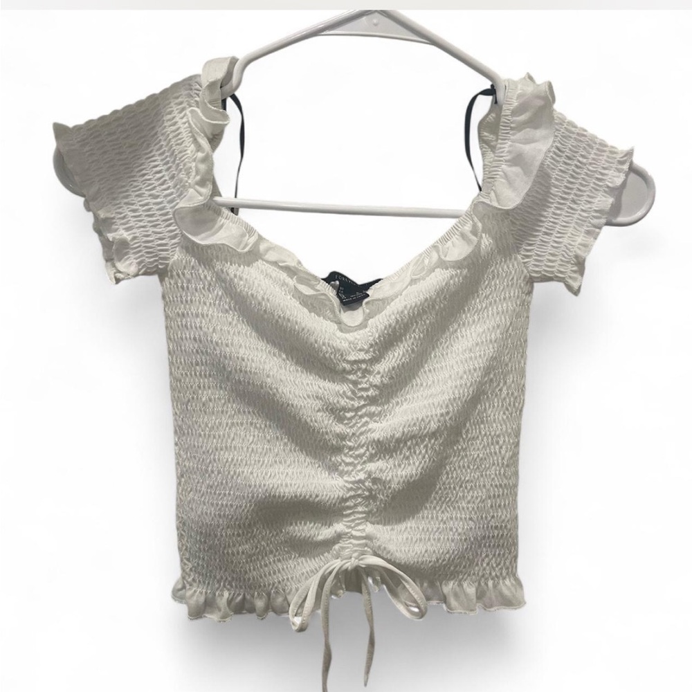 Forever 21 White Smocked Ruffle Blouse